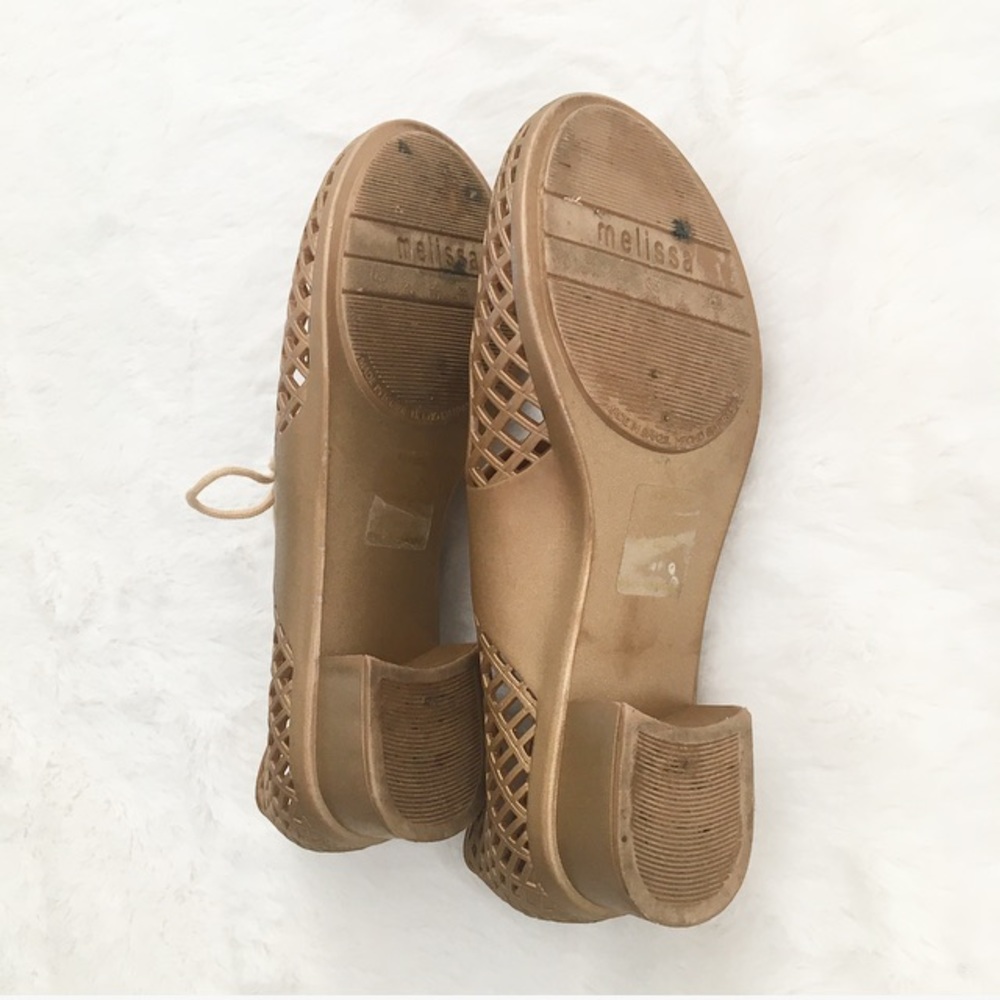 Gold Melissa Waffle Weave Jelly Sandals Shoes - Picture 6 of 8